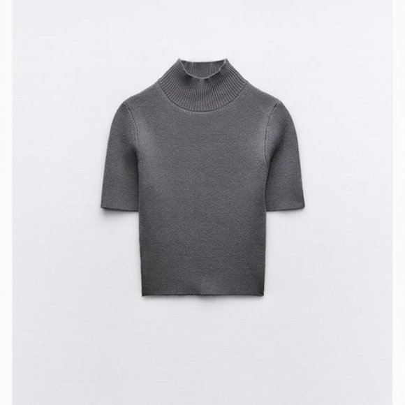 NWT Zara KNITTED RIBBED TOP  in GRAY, SIZE SMALL - Picture 1 of 8